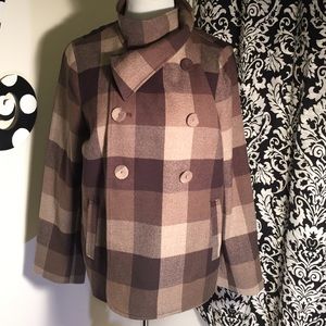 NWT Liz Claiborne brown plaid coat!