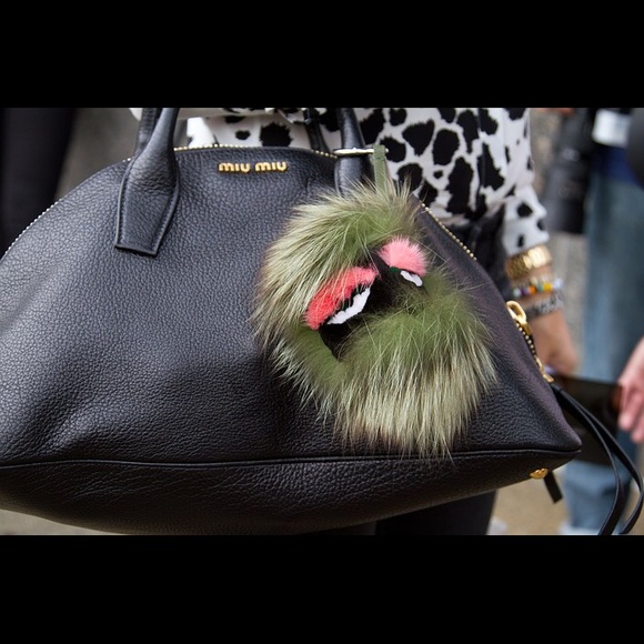 Fur monster keychain charm - green