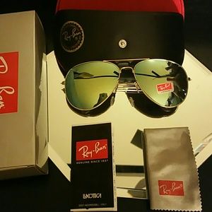 58mm ray-ban aviator gold frame green