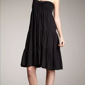 Theory Black Tiered Linen Halter Dress