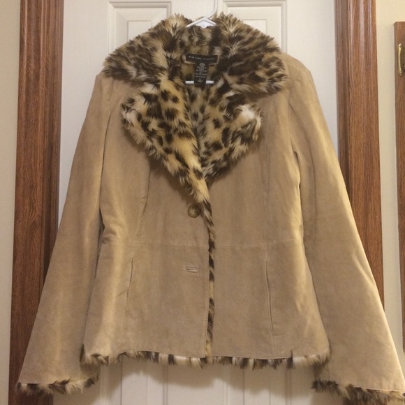 Ladies leather faux fur jacket size large