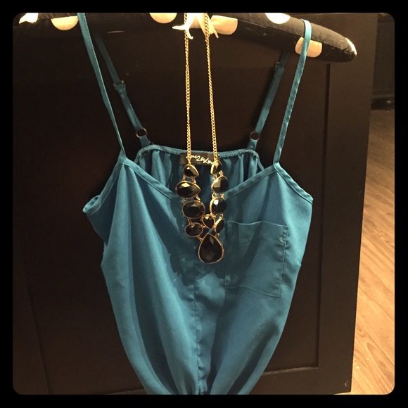 Blue Spaghetti Strap Knot Tank - Picture 1 of 4