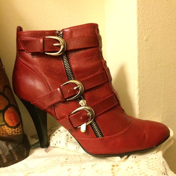 Red leather boots