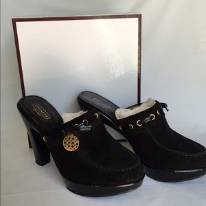 Coach Jodey Suede leather and wooden slip on heels