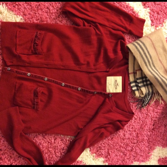 Hollister red cardigan