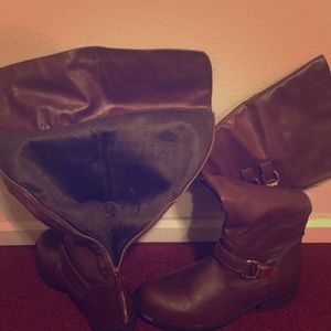 Cherry wood knee high boots