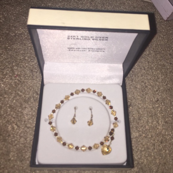 Crystal gold bracelet and earrings