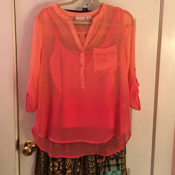 Sheer Liz Claiborne collared button down shirt.