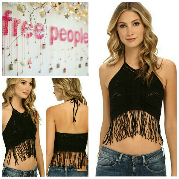 Free People Fringe Halter Crop Top