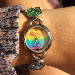 Stainless steel rainbow peace watch