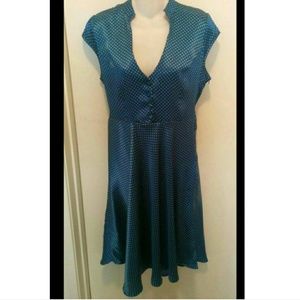 Retro blue silk polkadot dress by Mystic
