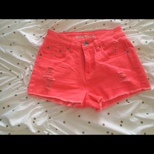 High waisted highlighter orange shorts