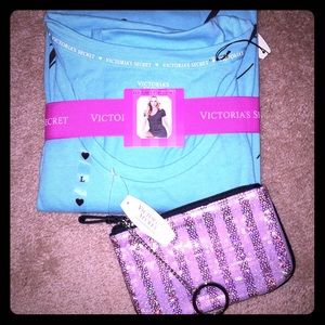 Victoria Secret nighttime t-shirt & zip pouch: L
