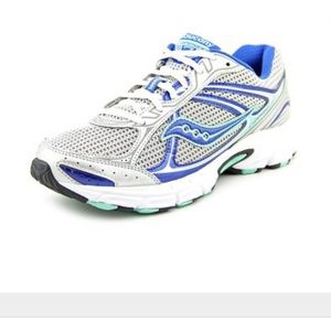 Silver/Blue/Mint Saucony Cohesion 7 running shoes.