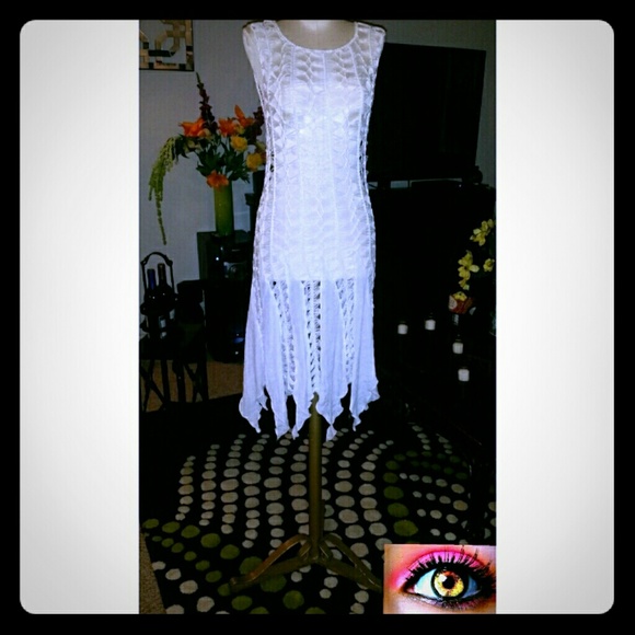 White Crochet Fishtail Dress