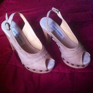 Steven madden wooden platform peep toe heels