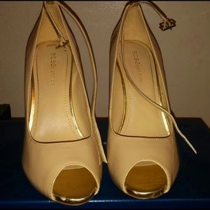 Nude & Gold Open Toe Heels