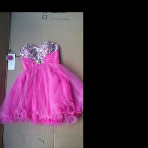 Hot pink strapless prom dress