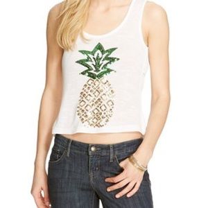 Sequin pineapple white tank with open back