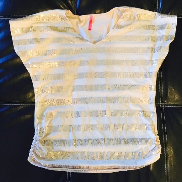 Tan Shirt with Gold Sequin Front