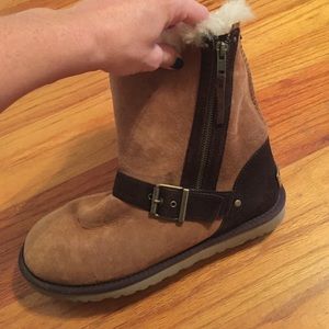 Brown UGG boots with zipper on side