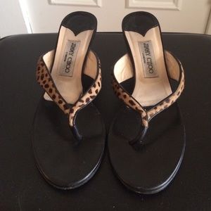 Jimmy Choo Size 8.5 Animal Print Thong Sandals