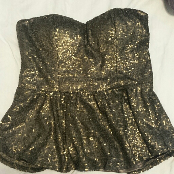 Pewter Gray Sequined Strapless Peplum Top