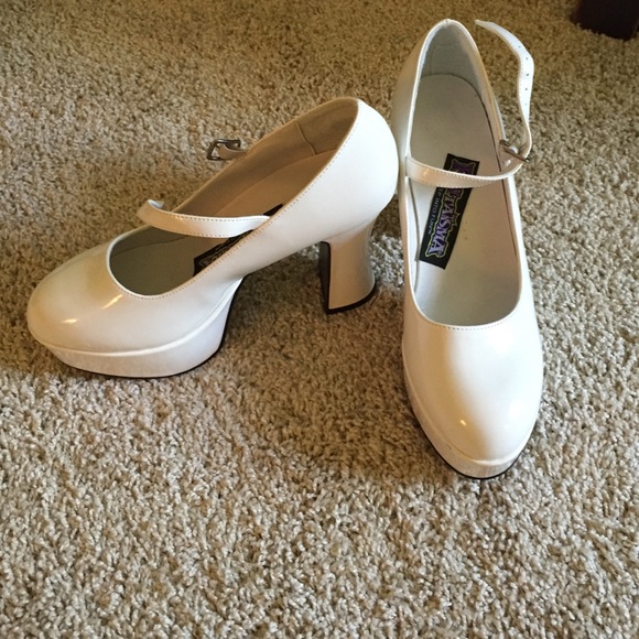 White platform heels