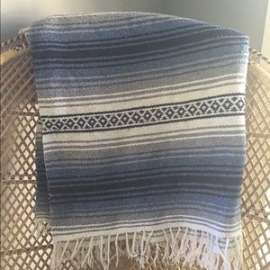 Vintage Mexican falsa blanket in blues and white