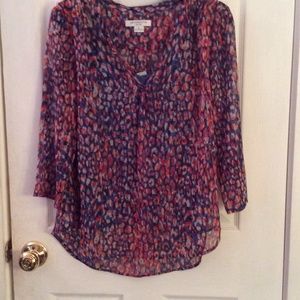 Liz Claiborne sheer blouse with blue camisole.