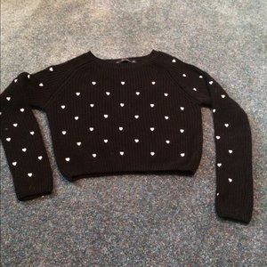 Zara knit black crop top sweater w/ white hearts