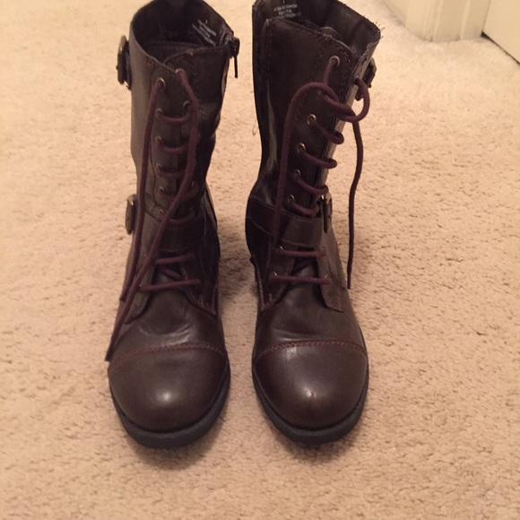 Brown combat style boots with strap