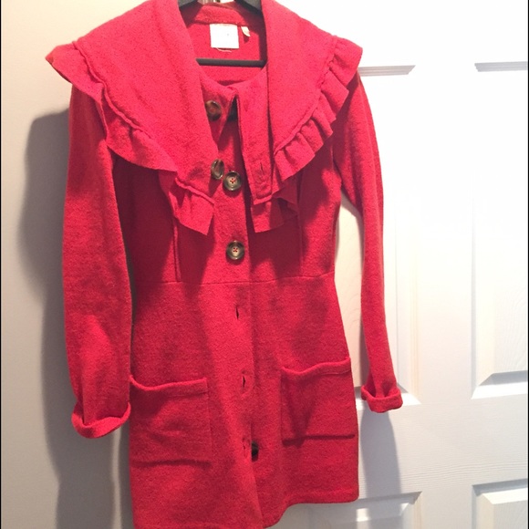 Anthropologie Felted Wool Coat - Red