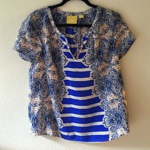 Anthropologie blue silk blouse