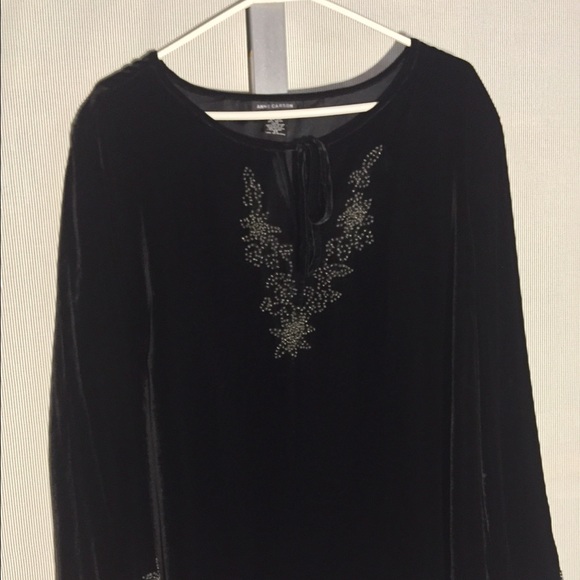 Black plus size velvet top with beaded details