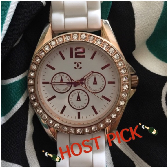 Jewelry - 🌟White Wrist Watch🌟 Gold Tone & CZ's 🌟