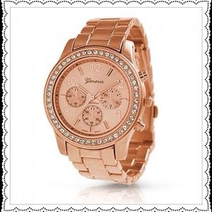 🎀New Ladies Rose Gold Plated Round CZ Watch⏰