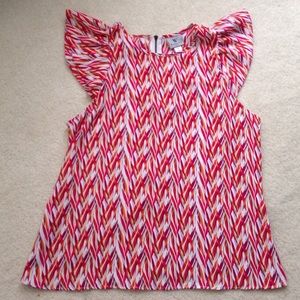 Burgundy Printed top with ruffle sleeves