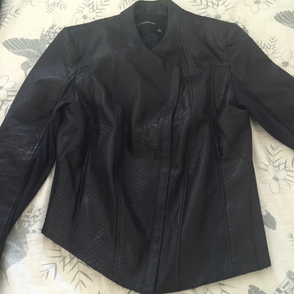 Olivaceous Navy Cobra Print Faux Leather Jacket