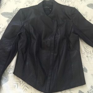 Olivaceous Navy Cobra Print Faux Leather Jacket