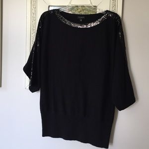 NWOT Black cotton blend sweater with sequin trim