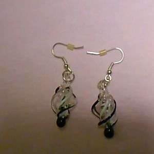 Black white and clear glass earrings