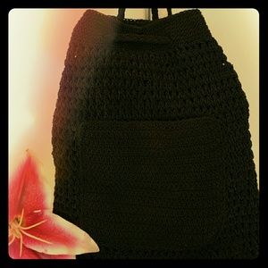 Crochet Drawstring Backpack with Matching Wallet