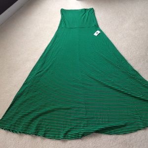 Green & black stripe sleeveless maxi dress