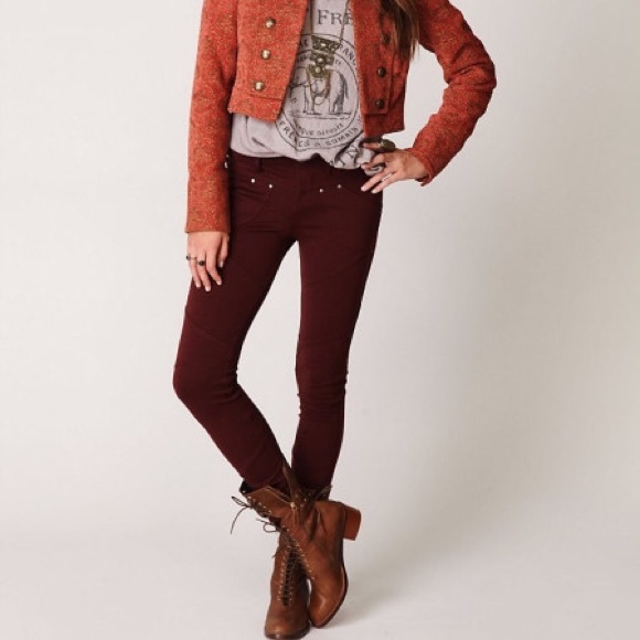 Free People 5 Pocket Seamed Knit Legging Burgundy