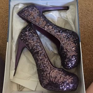 Purple sequin pumps