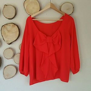 Adorable Red-orange Bow Top, Reversible