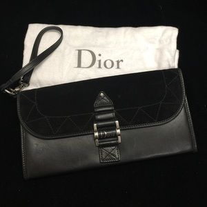 Dior Black Leather Rebel Wristlet Clutch