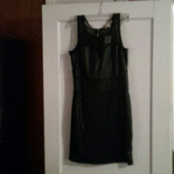 Sexy faux leather sides little black Dress