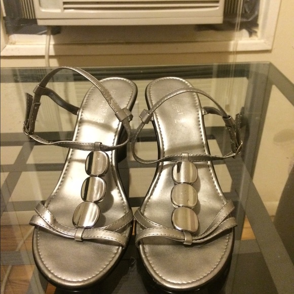 Nine West silver wedges with black heel
